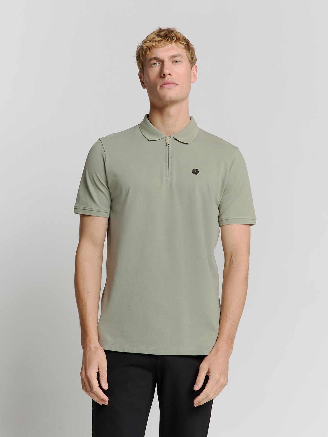 Polo Zip Pique Garment Dyed