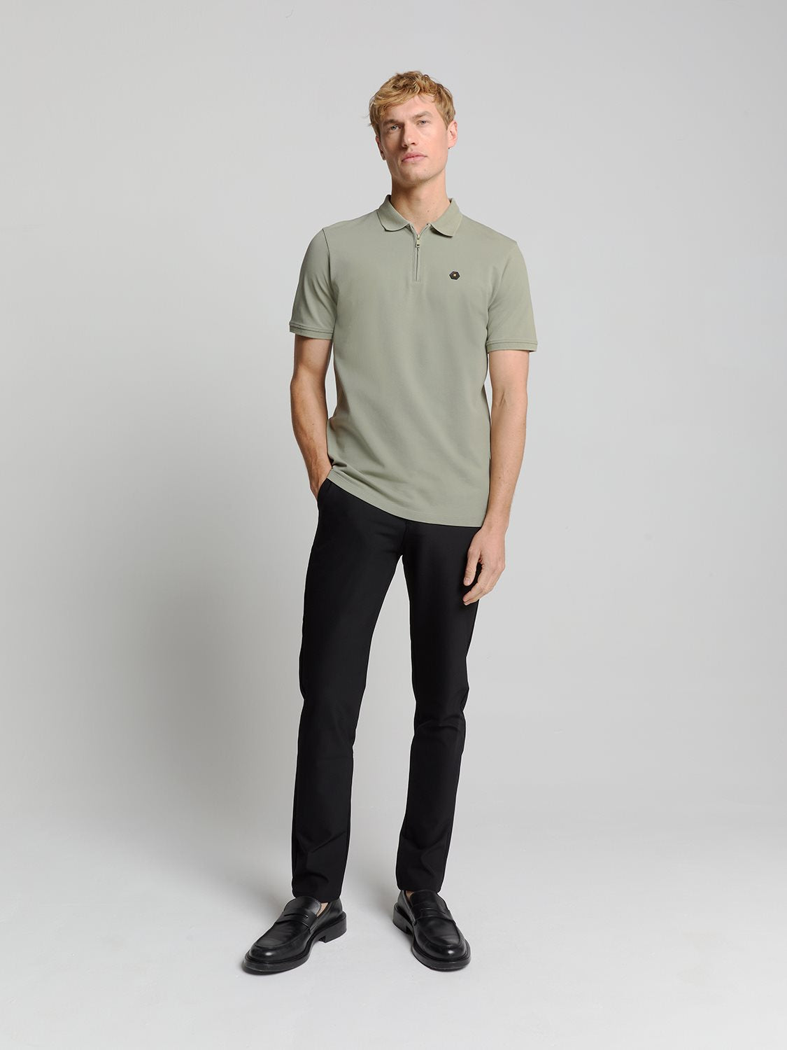Polo Zip Pique Garment Dyed