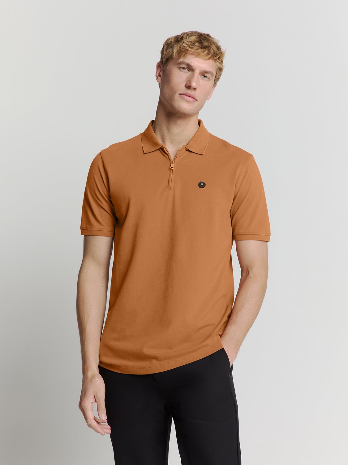 Polo Zip Pique Garment Dyed