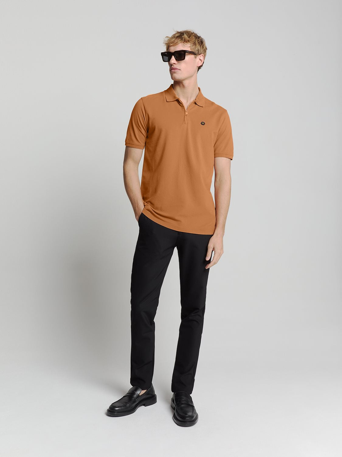 Polo Zip Pique Garment Dyed