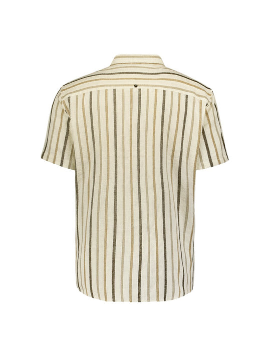 Shirt Cotton Linen Stripe Ecru