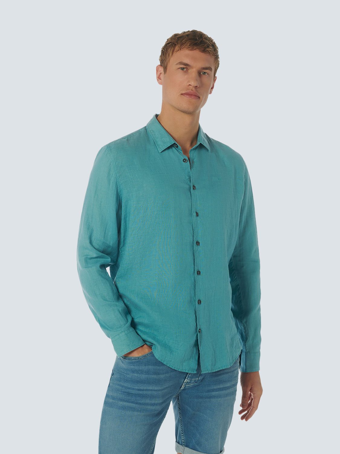 Shirt Linen Solid Pacific