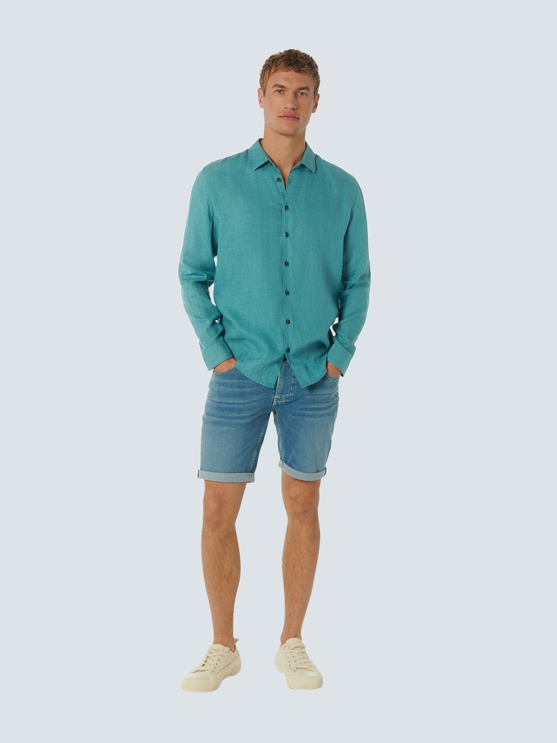 Shirt Linen Solid Pacific