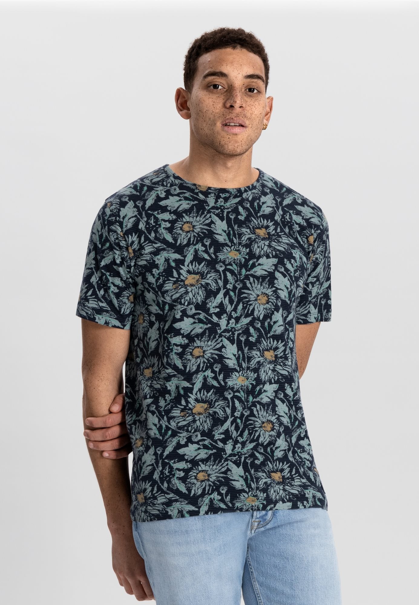 T-Shirt Painted Flower Navy